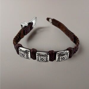 Brighton Silver and Brown Leather Bracelet Weave Leather Strap Brown Strap